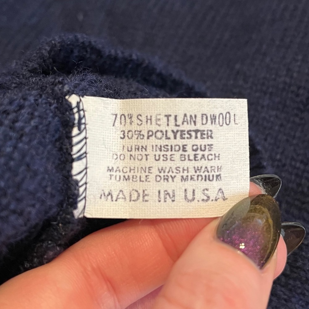 Vintage Shetland Wool Blend Knit Sweater Blue Pullover Jacob Reed's Sons - Picture 4 of 8
